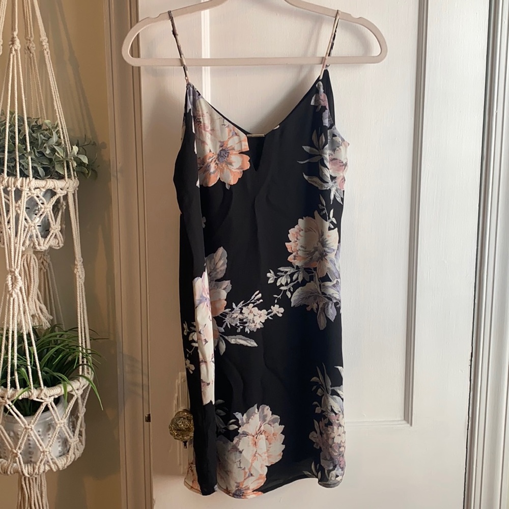 Black Floral Dress with Key hole Neck